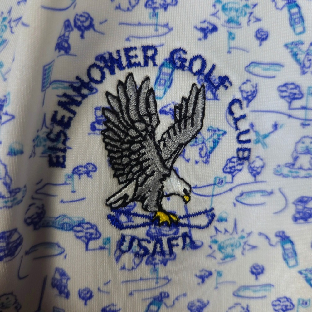 Peter Millar Summer Comfort Polo Mens XL White Blue Golf Print Eisenhower USAFA - Picture 5 of 8